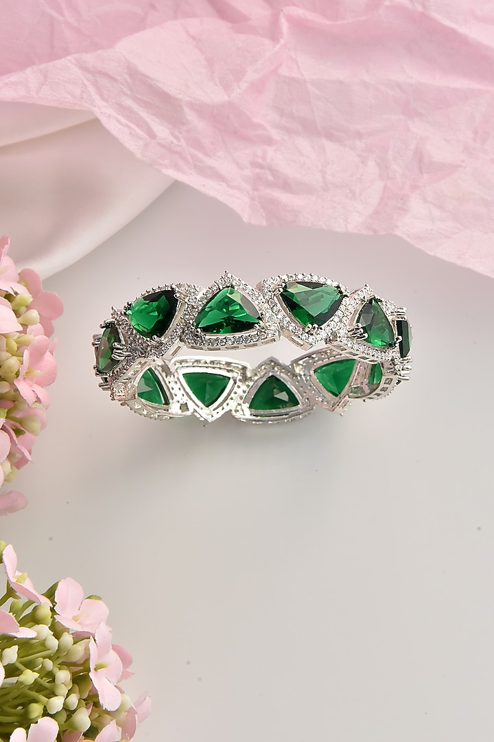 White Finish Zircon & Emerald Bangle by Swabhimann Jewellery at Pernia's Pop Up Shop
