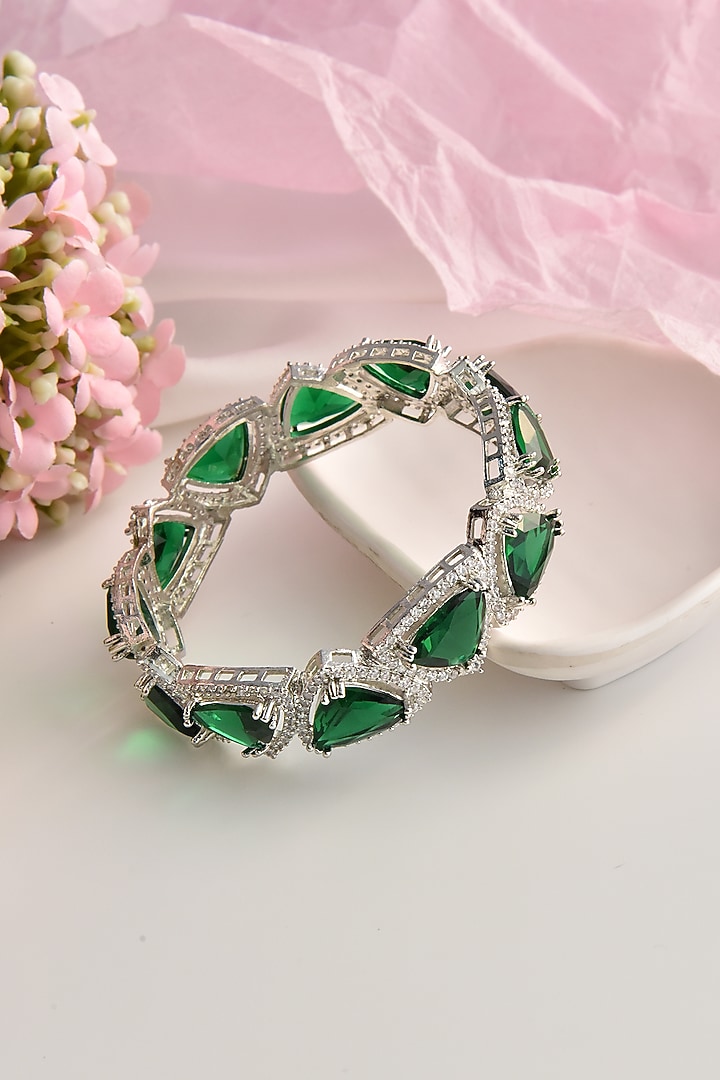 White Finish Zircon & Emerald Bangle by Swabhimann Jewellery at Pernia's Pop Up Shop