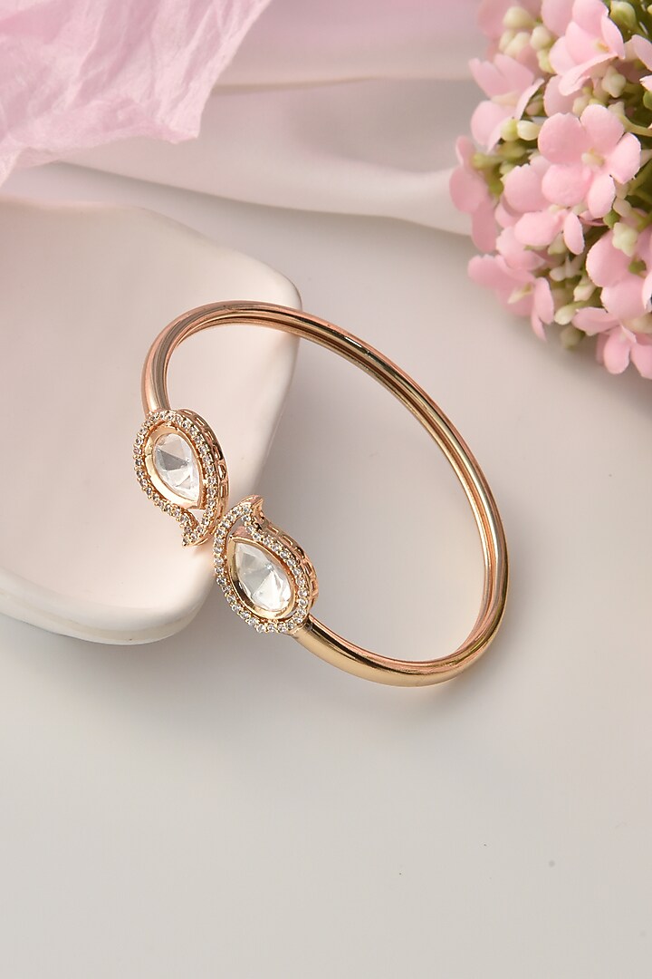Rose Gold Finish Kundan Polki Bracelet by Swabhimann Jewellery at Pernia's Pop Up Shop