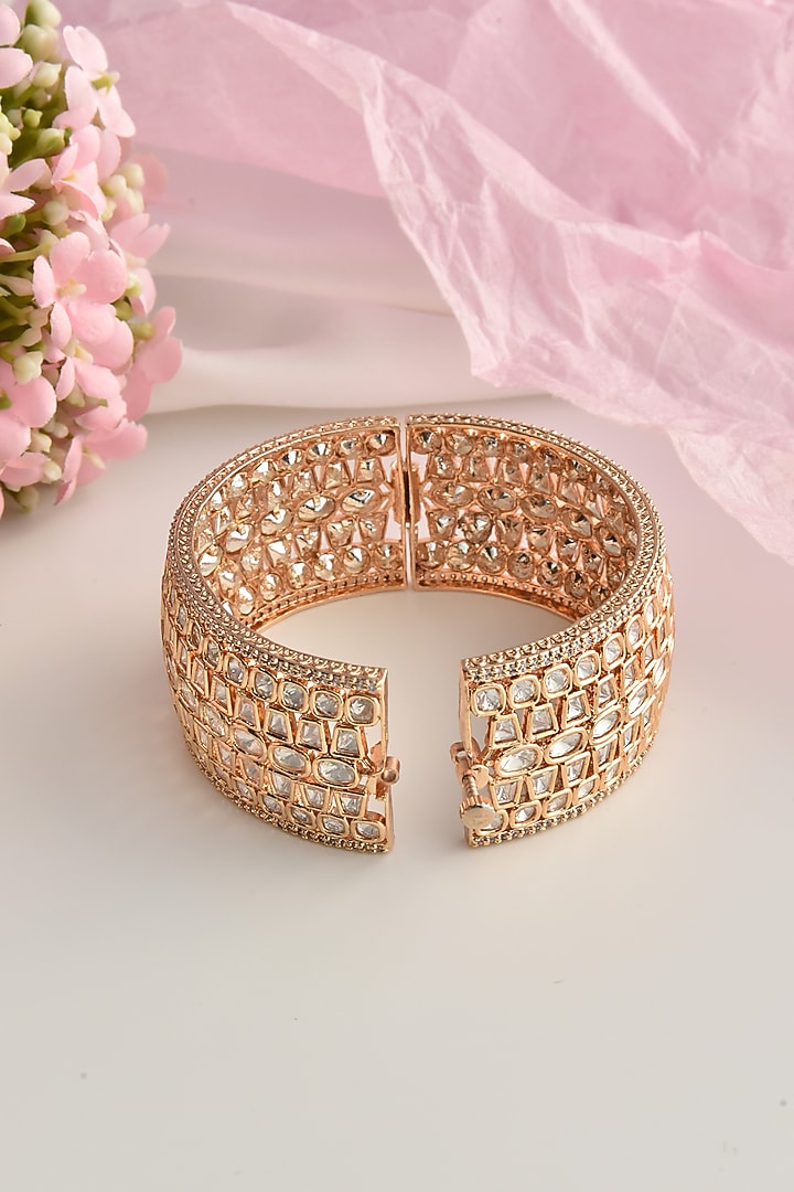 Rose Gold Finish Moissanite Polki Kada by Swabhimann Jewellery at Pernia's Pop Up Shop