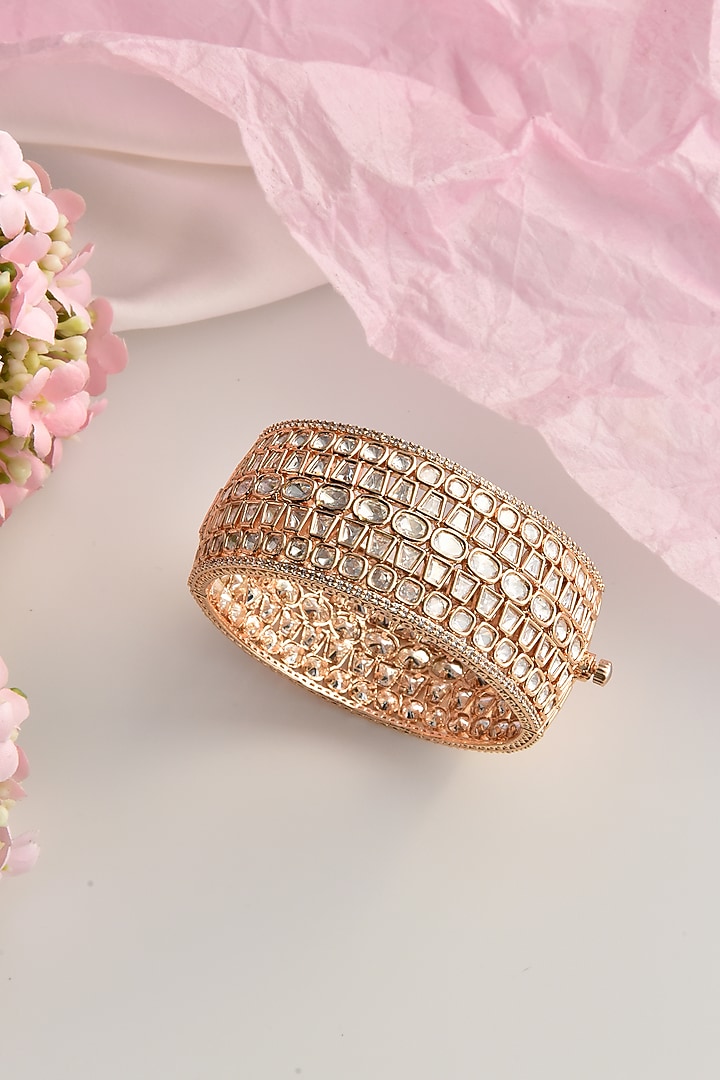 Rose Gold Finish Moissanite Polki Kada by Swabhimann Jewellery at Pernia's Pop Up Shop