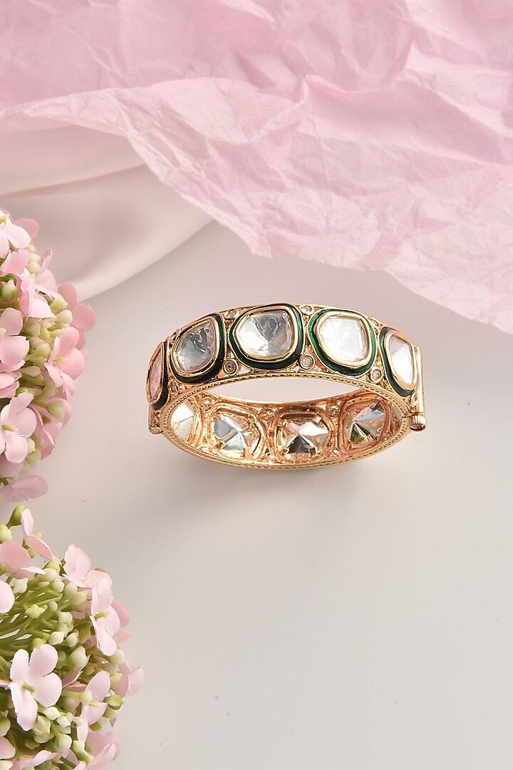 Rose Gold Finish Green Kundan Polki Kada by Swabhimann Jewellery at Pernia's Pop Up Shop