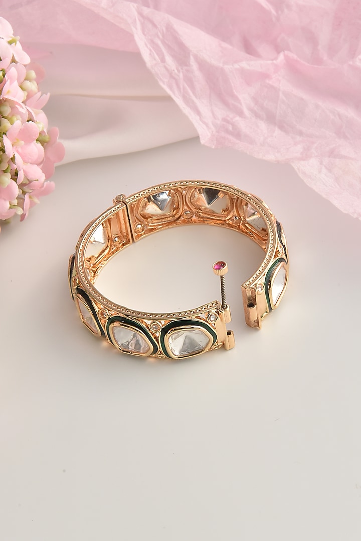 Rose Gold Finish Green Kundan Polki Kada by Swabhimann Jewellery at Pernia's Pop Up Shop