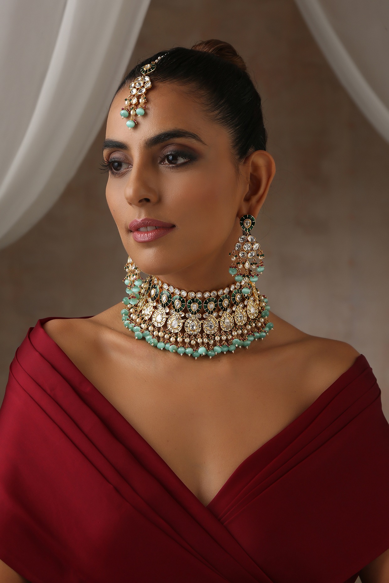 Buy Gold Plated Polki Choker Necklace Set by Swabhimann Jewellery Online at  Aza Fashions.