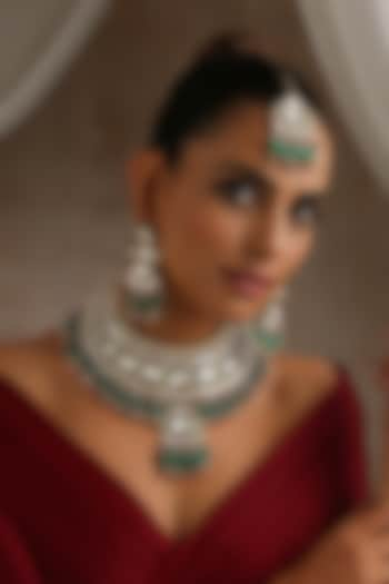 Gold Finish Green Moissanite Polki Choker Necklace Set by Swabhimann Jewellery at Pernia's Pop Up Shop