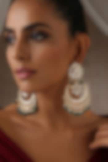 Gold Finish Green Moissanite Polki Chandbali Earrings by Swabhimann Jewellery at Pernia's Pop Up Shop