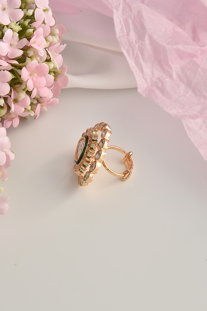 Rose Gold Finish Green Kundan Polki Ring by Swabhimann Jewellery at Pernia's Pop Up Shop