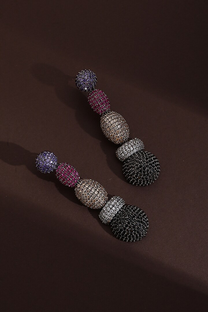 Black Rhodium Finish Multi-Colored Zircon Handcrafted Dangler Earrings by Swabhimann Jewellery at Pernia's Pop Up Shop