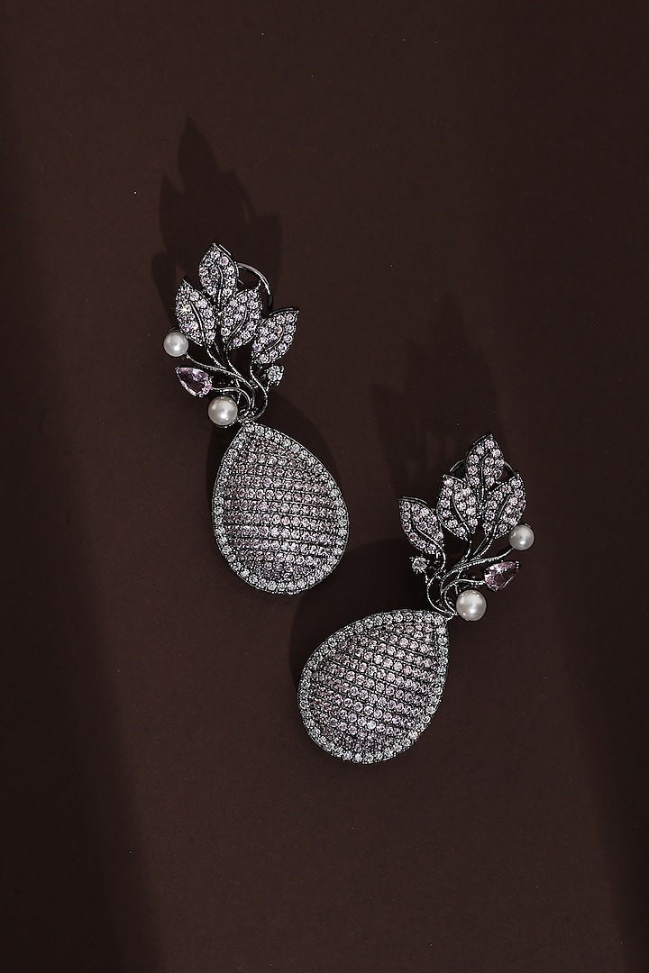 Black Rhodium Finish Lavender Zircon Handcrafted Dangler Earrings by Swabhimann Jewellery at Pernia's Pop Up Shop