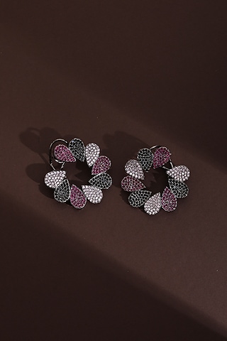 Black Rhodium Finish Multi-Colored Zircon Handcrafted Hoop Earrings by Swabhimann Jewellery
