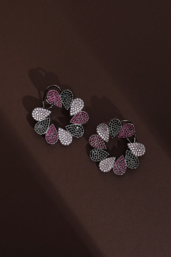 Black Rhodium Finish Multi-Colored Zircon Handcrafted Hoop Earrings by Swabhimann Jewellery at Pernia's Pop Up Shop