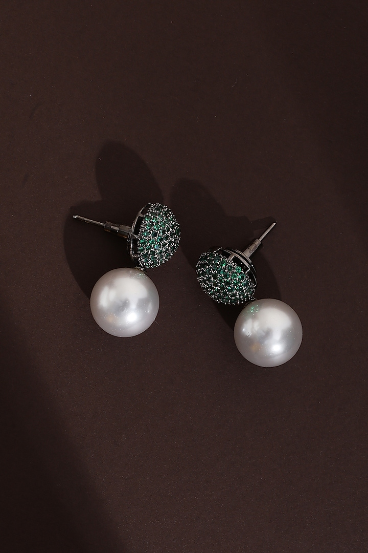 Black Rhodium Finish Green Zircon Handcrafted Stud Earrings by Swabhimann Jewellery at Pernia's Pop Up Shop