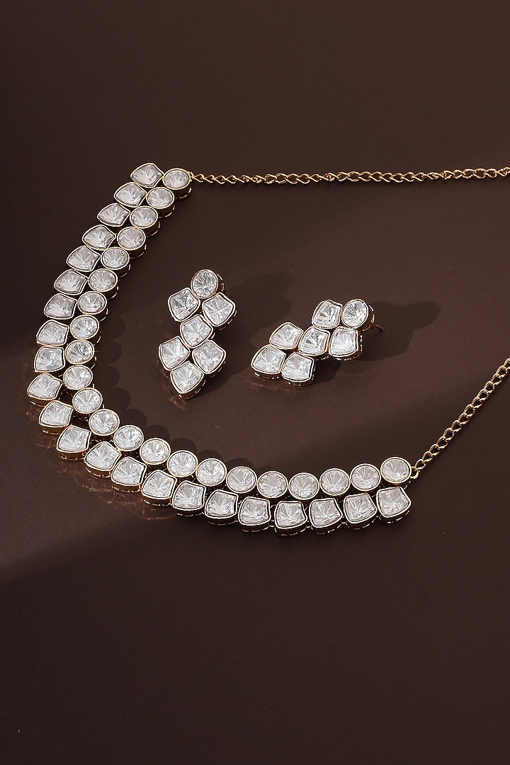 Rose Gold Finish Kundan Polki Choker Necklace Set by Swabhimann Jewellery at Pernia's Pop Up Shop