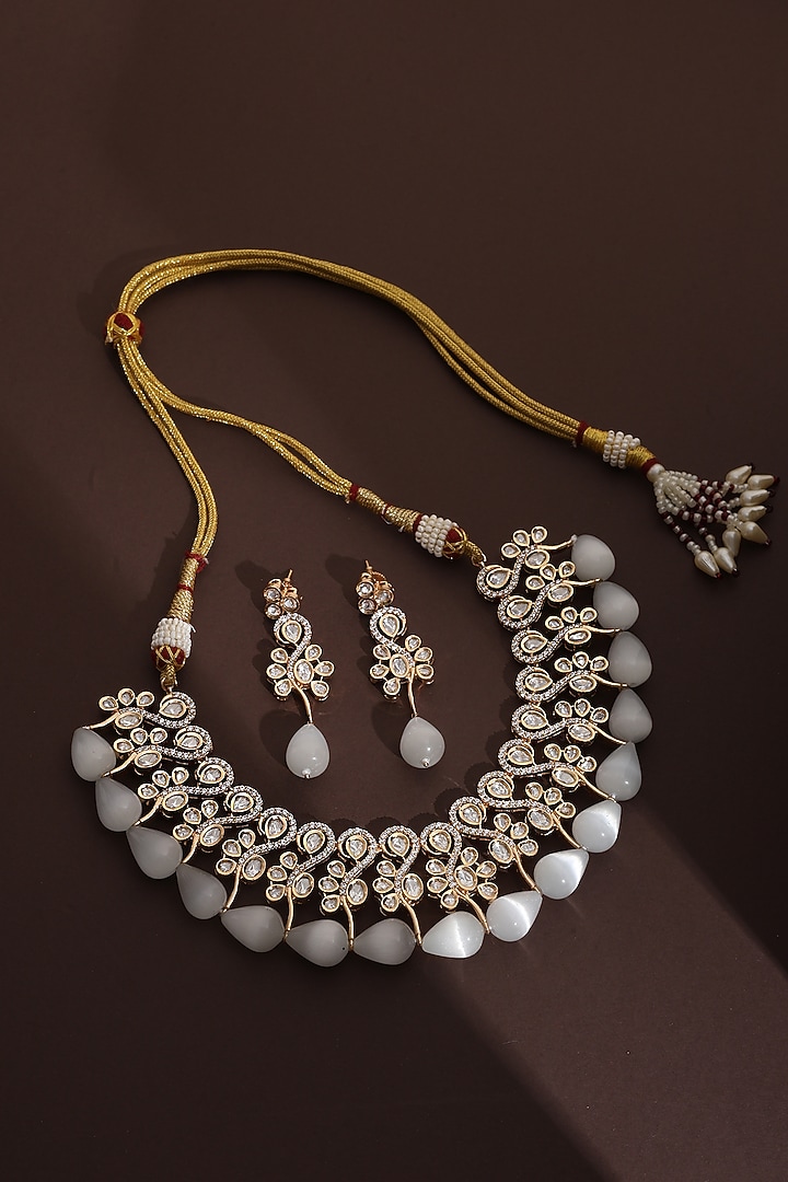 Rose Gold Finish Kundan Polki Necklace Set by Swabhimann Jewellery at Pernia's Pop Up Shop