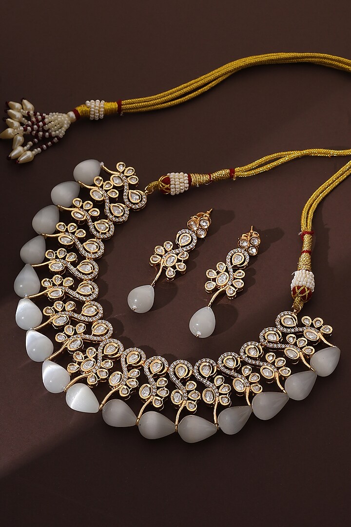 Rose Gold Finish Kundan Polki Necklace Set by Swabhimann Jewellery at Pernia's Pop Up Shop