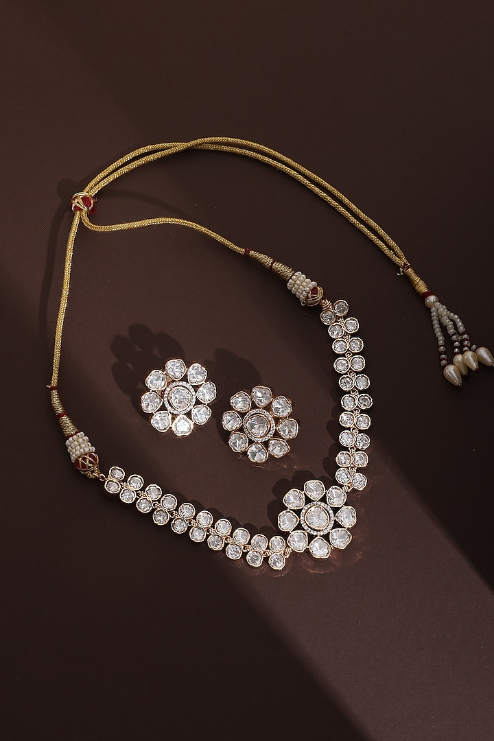 Rose Gold Finish Kundan Polki Choker Necklace Set by Swabhimann Jewellery at Pernia's Pop Up Shop