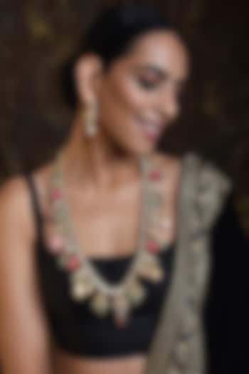 Gold Finish Multi-Colored Kundan Polki Long Necklace Set by Swabhimann Jewellery at Pernia's Pop Up Shop