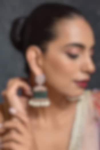 Rose Gold Finish Zircon Jhumka Earrings by Swabhimann Jewellery at Pernia's Pop Up Shop