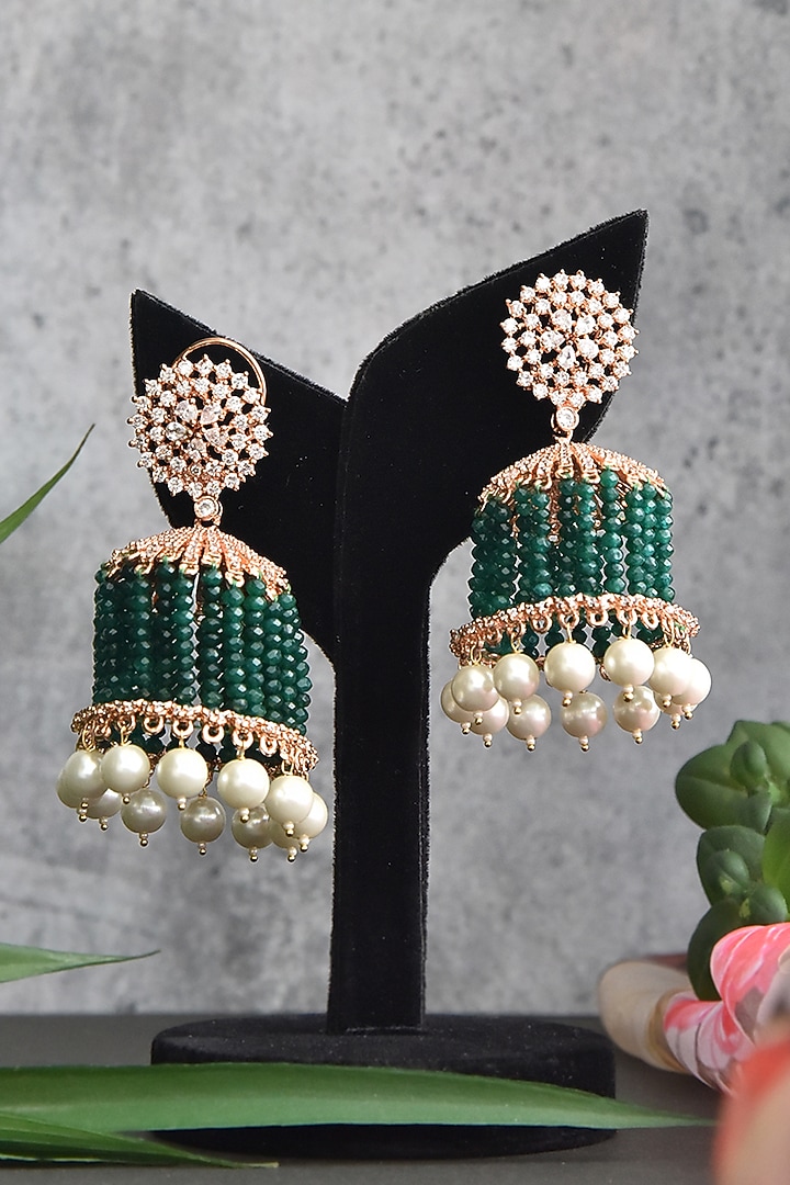 Rose Gold Finish Zircon Jhumka Earrings by Swabhimann Jewellery at Pernia's Pop Up Shop