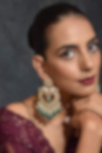 Gold Finish Green Kundan Polki Chandbali Earrings by Swabhimann Jewellery at Pernia's Pop Up Shop