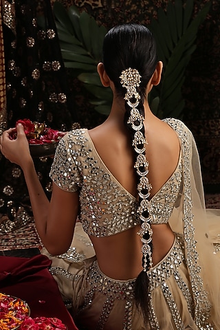Gold Finish Kundan Polki Hair Braid Pin by Swabhimann Jewellery