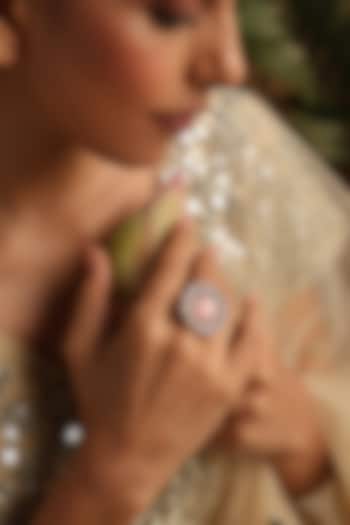 Gold Finish Kundan Polki & Rose Quartz Adjustable Ring by Swabhimann Jewellery at Pernia's Pop Up Shop
