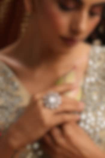 Gold Finish Kundan Polki Adjustable Ring by Swabhimann Jewellery at Pernia's Pop Up Shop