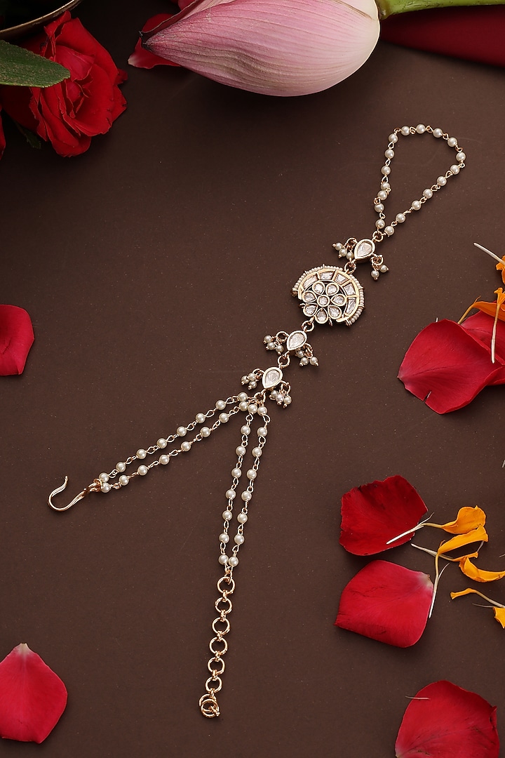 Rose Gold Finish Kundan Polki Adjustable Hathphool by Swabhimann Jewellery at Pernia's Pop Up Shop