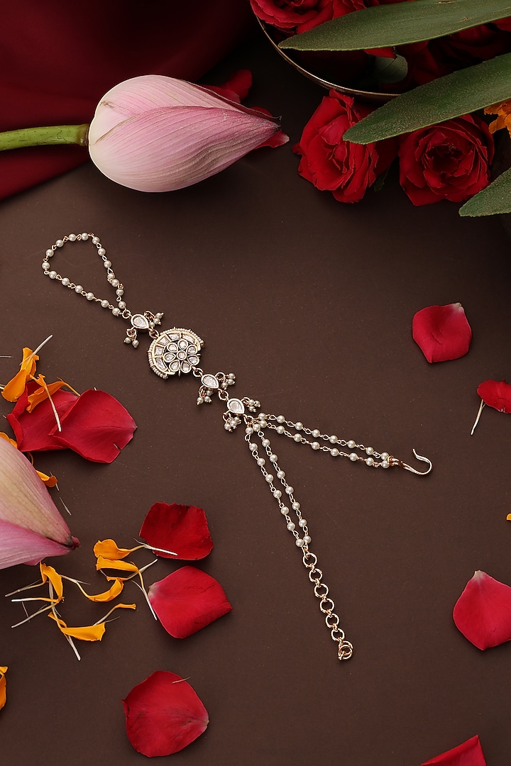 Rose Gold Finish Kundan Polki Adjustable Hathphool by Swabhimann Jewellery at Pernia's Pop Up Shop