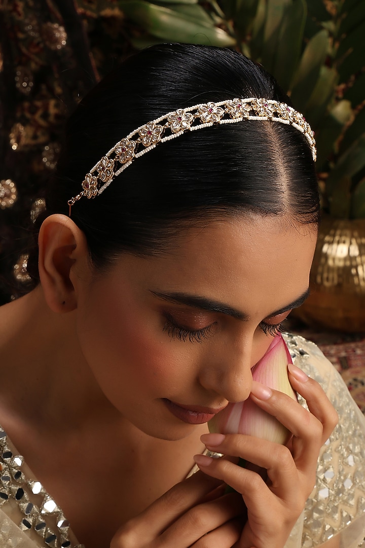 Gold Finish Red Kundan Polki Sheeshphool by Swabhimann Jewellery at Pernia's Pop Up Shop