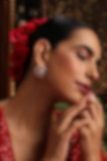 Gold Finish Red Kundan Polki Stud Earrings by Swabhimann Jewellery at Pernia's Pop Up Shop