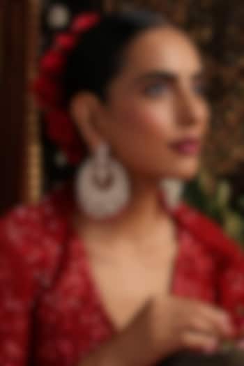 Gold Finish Red Kundan Polki Chandbali Earrings by Swabhimann Jewellery at Pernia's Pop Up Shop