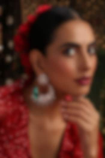 Rose Gold Finish Green Kundan Polki Chandbali Earrings by Swabhimann Jewellery at Pernia's Pop Up Shop