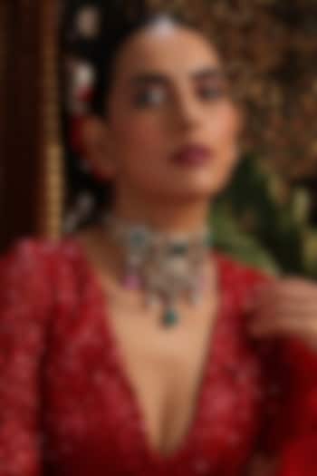 Gold Finish Multi-Colored Kundan Polki & Zircon Choker Necklace by Swabhimann Jewellery at Pernia's Pop Up Shop