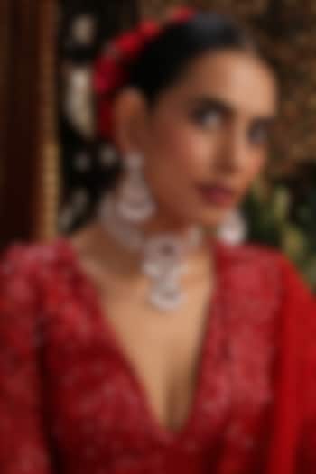 Rose Gold Finish Kundan Polki & Red Stone Choker Necklace Set by Swabhimann Jewellery at Pernia's Pop Up Shop