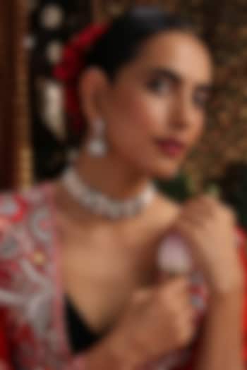 Rose Gold Finish Pearl & Green Stone Choker Necklace Set by Swabhimann Jewellery at Pernia's Pop Up Shop