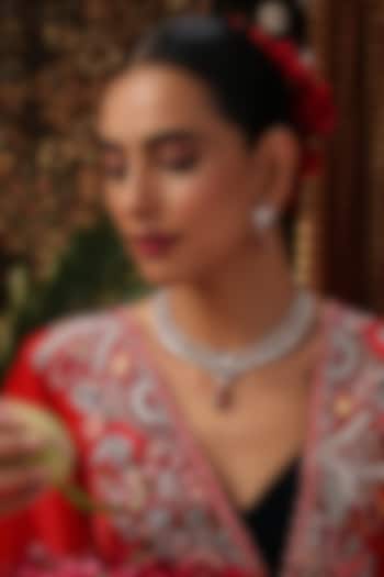 Rose Gold Finish Kundan Polki & Red Stone Necklace Set by Swabhimann Jewellery at Pernia's Pop Up Shop