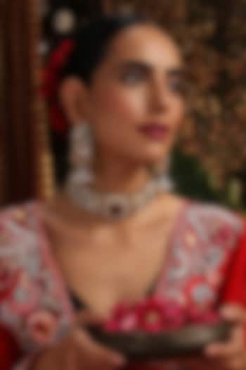 Gold Finish Kundan Polki & Multi-Colored Stone Choker Necklace Set by Swabhimann Jewellery at Pernia's Pop Up Shop