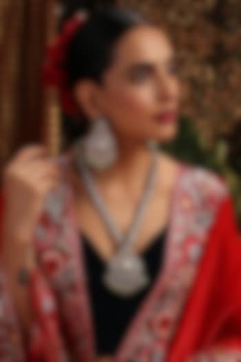 Gold Finish Kundan Polki & Emerald Stone Long Pendant Necklace Set by Swabhimann Jewellery at Pernia's Pop Up Shop