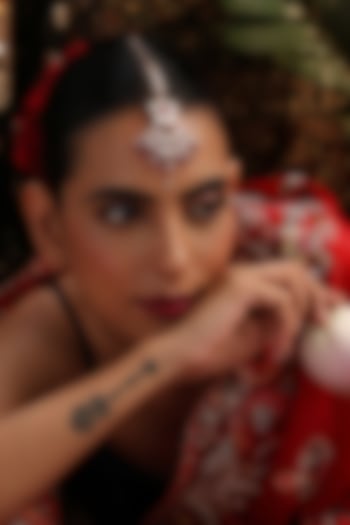 Rose Gold Finish Kundan Polki & Ruby Stone Maangtikka by Swabhimann Jewellery at Pernia's Pop Up Shop