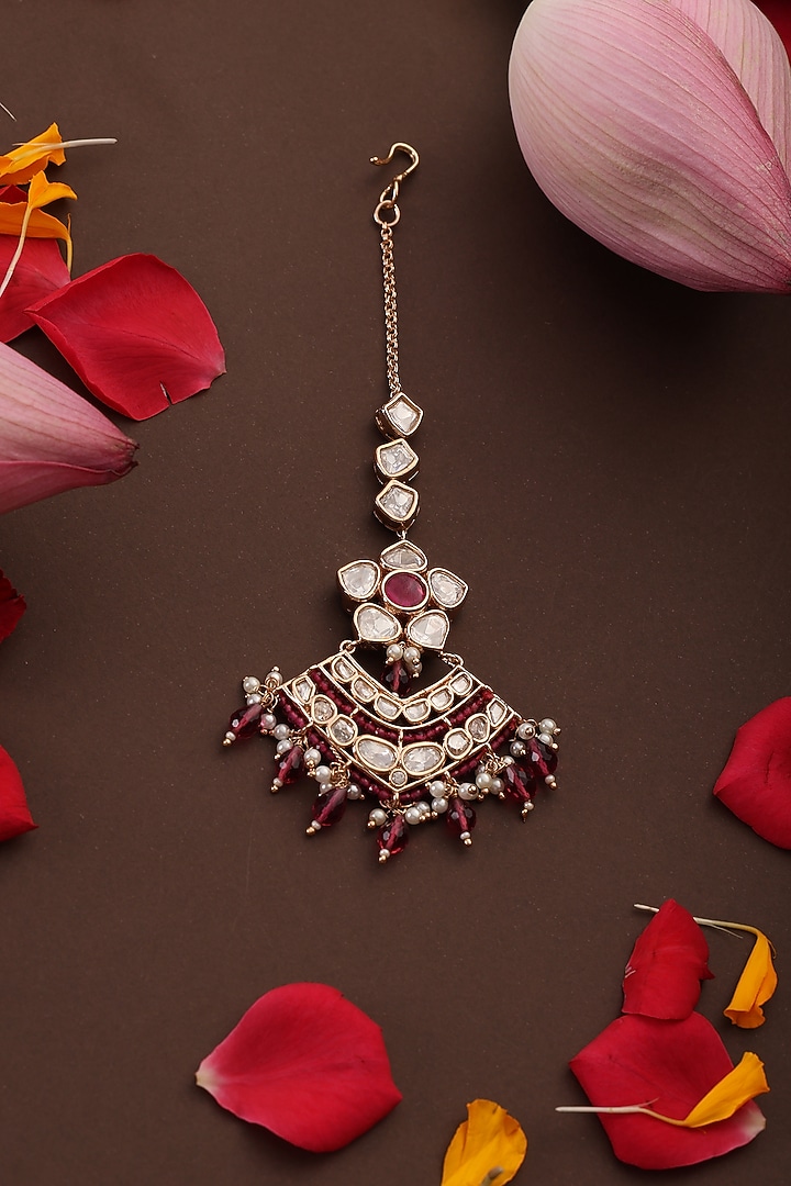 Rose Gold Finish Kundan Polki & Ruby Stone Maangtikka by Swabhimann Jewellery at Pernia's Pop Up Shop