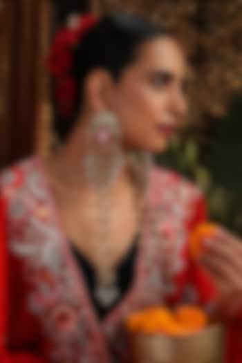 Gold Finish Kundan Polki & Rose Quartz Dangler Earrings by Swabhimann Jewellery at Pernia's Pop Up Shop