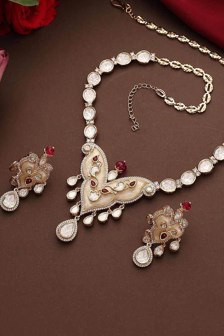 Rose Gold Finish Kundan Polki & Multi-Colored Stone Pendant Necklace Set by Swabhimann Jewellery at Pernia's Pop Up Shop