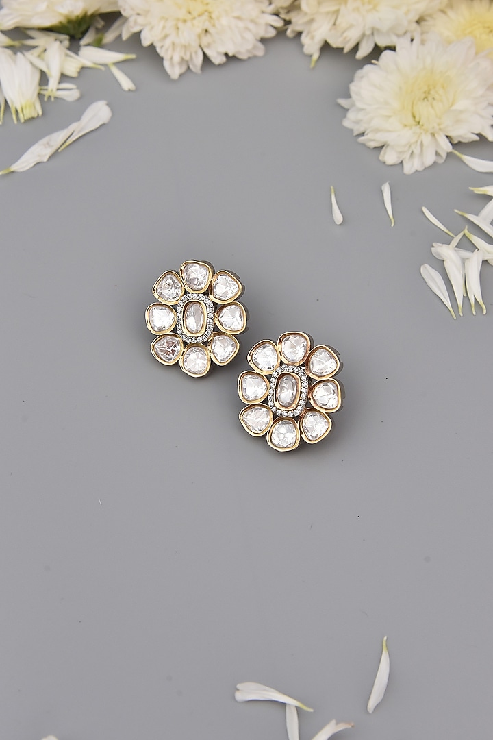Two-Tone Finish Kundan Polki Stud Earrings by Swabhimann Jewellery at Pernia's Pop Up Shop