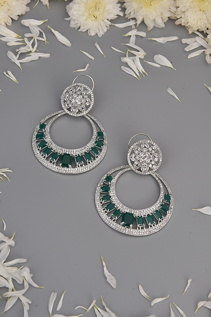 White Finish Emerald Stone Chandbali Earrings by Swabhimann Jewellery at Pernia's Pop Up Shop
