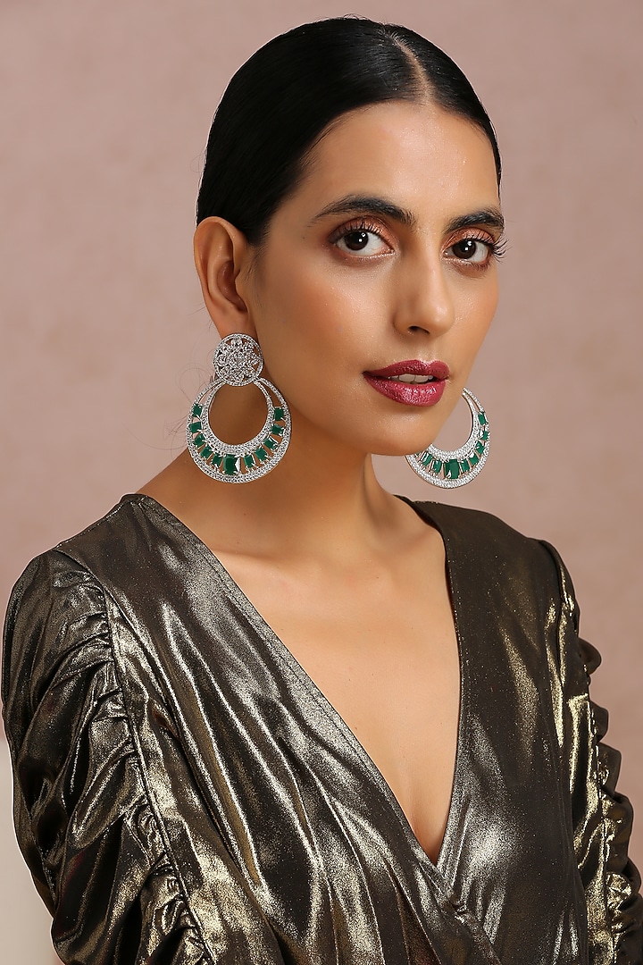 White Finish Emerald Stone Chandbali Earrings by Swabhimann Jewellery at Pernia's Pop Up Shop