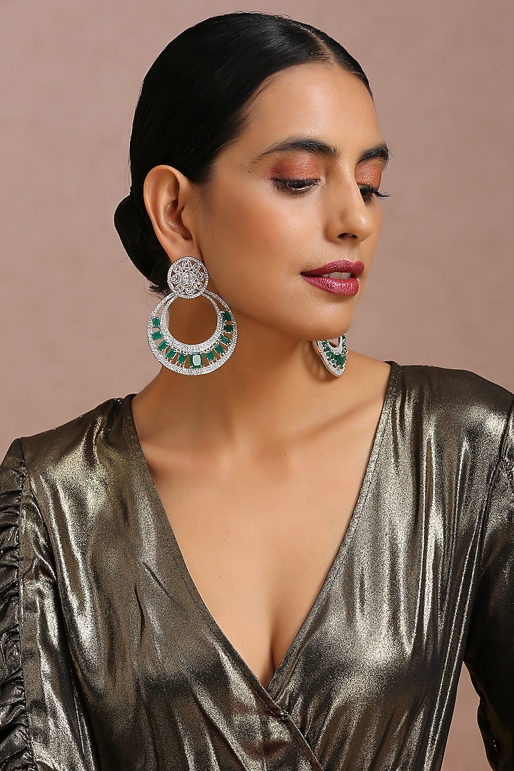 White Finish Emerald Stone Chandbali Earrings by Swabhimann Jewellery at Pernia's Pop Up Shop