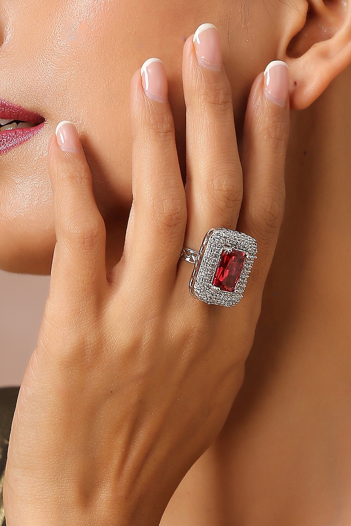 White Finish Ruby Stone Ring by Swabhimann Jewellery
