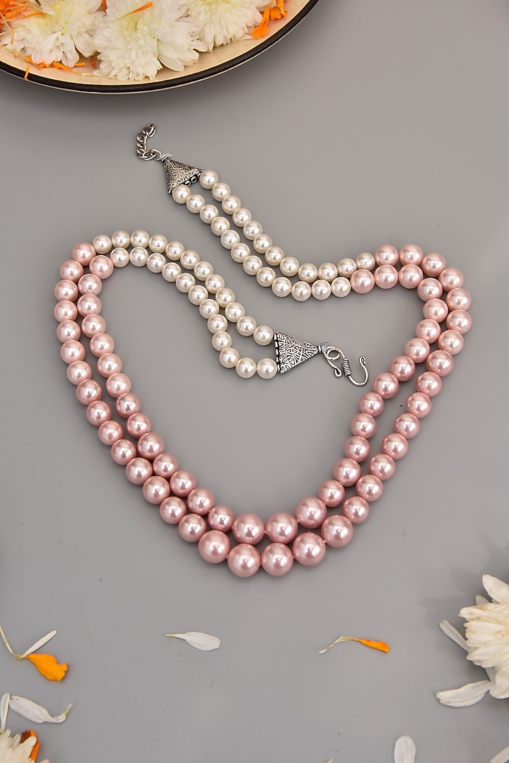 Silver Finish Bead & Pearl Long Necklace by Swabhimann Jewellery at Pernia's Pop Up Shop