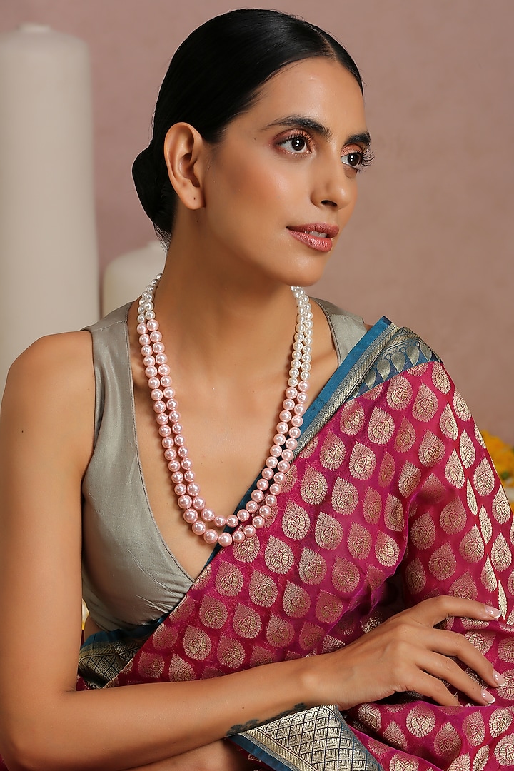 Silver Finish Bead & Pearl Long Necklace by Swabhimann Jewellery at Pernia's Pop Up Shop